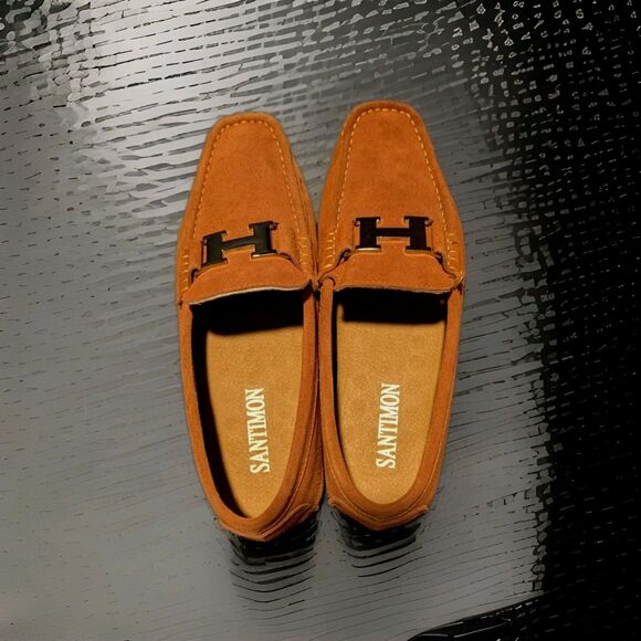 Journey West Suede Slip-on Penny Loafers Shoes for Men Brown US 8